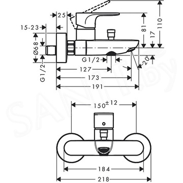 Смеситель для ванны Hansgrohe Rebris S 72440000