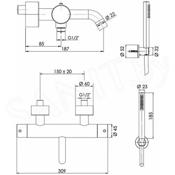 Смеситель для ванны Remer X Style INOX SSXT02 термостатический