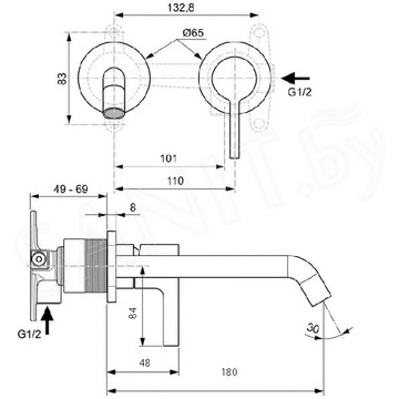 Смеситель встраиваемый Ideal Standard Ceraline A6938AA+A1313NU (1 функция) с внутренней частью