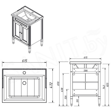 Тумба под умывальник Caprigo Albion Concept 60 34010-SF019 / 70 34011-SF019 / 80 34012-SF019 / 90 34013-SF019