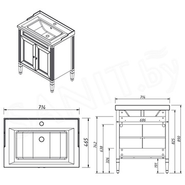 Тумба под умывальник Caprigo Albion Concept 60 34010-TP811 / 70 34011-TP811 / 80 34012-TP811 / 90 34013-TP811