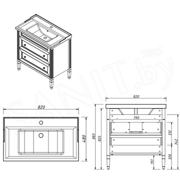 Тумба под умывальник Caprigo Albion Concept 80 34015-TP811 / 90 34018-TP811