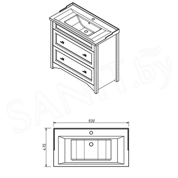 Тумба под умывальник Caprigo Preston 90 33925UV-TP811