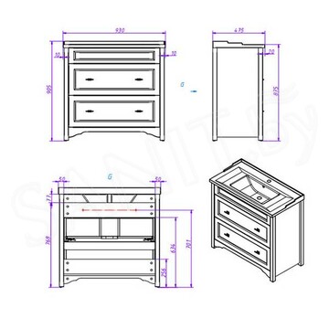 Тумба под умывальник Caprigo Preston 90 33925UV-TP811