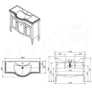 Тумба под умывальник Caprigo Verona 105 33520-TP813