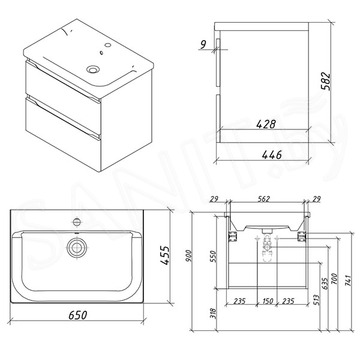 Тумба под умывальник Caprigo Forte 65 36110-SF022 / 80 36112-SF022 / 90 36113-SF022 / 100 36114-SF022 / 120 36116-SF022