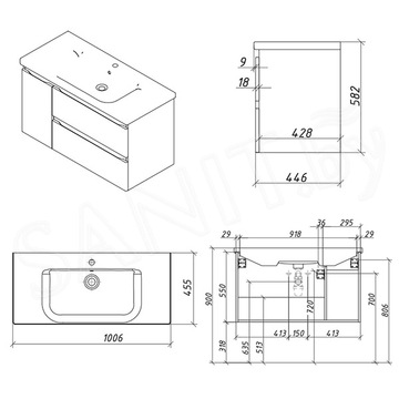 Тумба под умывальник Caprigo Forte 100 36115-SF025 / 120 36117-SF025 L / R