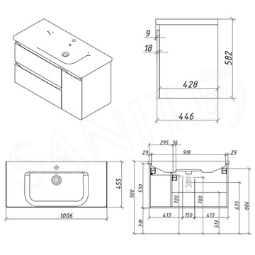 Тумба под умывальник Caprigo Forte 100 36115-SF025 / 120 36117-SF025 L / R