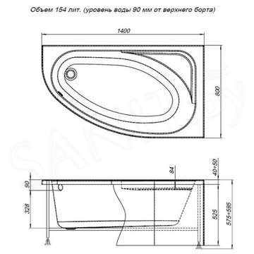 Акриловая ванна Aquanet Mia