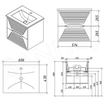 Тумба под умывальник Caprigo Modo Terza 60 35611-SF024 / 80 35613-SF024 / 100 35615-SF024