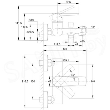 Смеситель для ванны Cersanit Moduo 64097