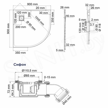 Душевой поддон Wasserkraft Main 41T01