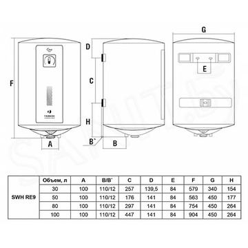 Накопительный водонагреватель Timberk SWH RE9 30 V / SWH RE9 50 V / SWH RE9 80 V / SWH RE9 100 V