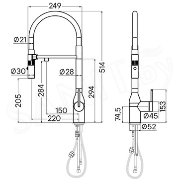 Смеситель для кухонной мойки Paulmark Magneto One Ma213188-SBG с подключением к фильтру воды