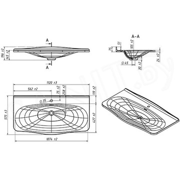 Умывальник Belux Анжело 1100 белый матовый Solid Surface