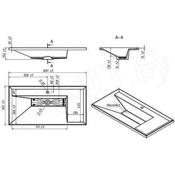 Умывальник Belux Фаворит 1000-01 белый матовый Solid Surface