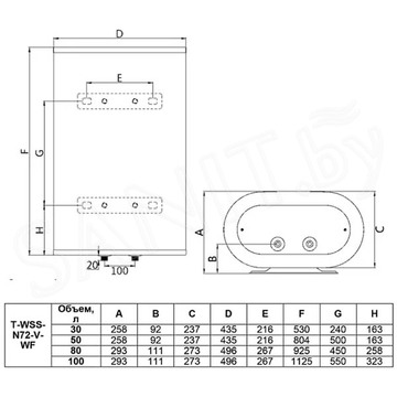 Накопительный водонагреватель Timberk T-WSS30-N72-V-WF / T-WSS50-N72-V-WF / T-WSS80-N72-V-WF / T-WSS100-N72-V-WF