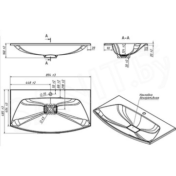 Умывальник Belux Ганновер Г-900 белый матовый Solid Surface