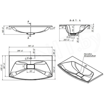 Умывальник Belux Ганновер Г-800 / Г-900 / Г-1000 белый матовый Solid Surface