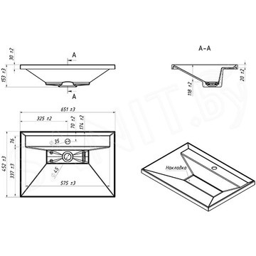 Умывальник Belux Фаворит 650 / 750 / 850 / 1000 / 1200 белый матовый Solid Surface