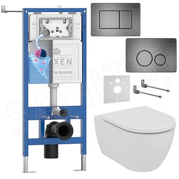 Комплект инсталляции Roxen StounFix Dual Fresh с креплениями, металлической кнопкой Steel и унитазом Ideal Standard Ellisse T569201