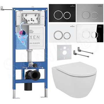 Комплект инсталляции Roxen StounFix Dual Fresh с удлиненными креплениями, аромадозатором, кнопкой смыва Santi 410260 и унитазом Ideal Standard Ellisse T569201