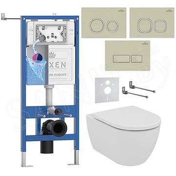 Комплект инсталляции Roxen StounFix Dual Fresh с удлиненными креплениями, аромадозатором, бежевой кнопкой и унитазом Ideal Standard Ellisse T569201