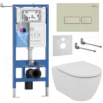 Комплект инсталляции Roxen StounFix Dual Fresh с удлиненными креплениями, аромадозатором, бежевой кнопкой и унитазом Ideal Standard Ellisse T569201