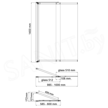 Душевая шторка на ванну Wasserkraft Dill 61S02-100 / 61S02-80 Fixed