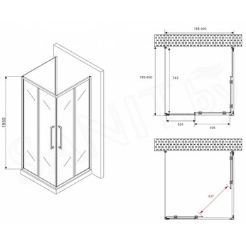 Душевой уголок Abber Schwarzer Diamant AG02080BH-S80B / AG02090BH-S90B / AG02100BH-S100B П-образный