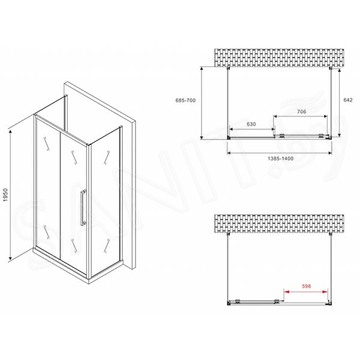 Душевой уголок Abber Schwarzer Diamant AG30140BMH П-образный