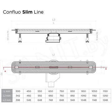 Душевой трап Pestan Confluo Slim Line 300 / 450 / 550 / 650 / 750 / 850 / 950