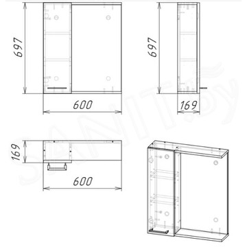 Шкаф-зеркало Axus Дюна 60 / 70 правый