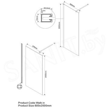 Душевое ограждение Vincea Walk in VSW-1H прозрачное профиль вороненая сталь