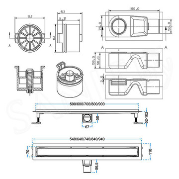 Душевой трап Aquabath Line AB010-SS-700 / 800 / 900