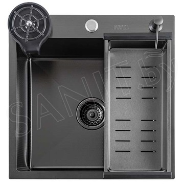 Кухонная мойка Avina Futur FK Eco Embossing Pop-up Rinzer Plus Black Nano с дозатором, коландером и ринзером