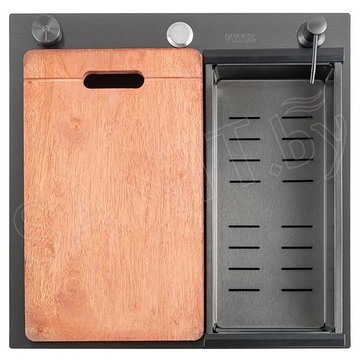 Кухонная мойка Avina Futur FK Eco Embossing Pop-up Board Plus Black Nano с дозатором, коландером и разделочной доской
