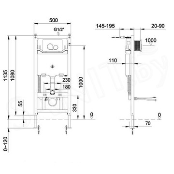 Инсталляция для подвесного унитаза Brunnen EIS BE-5104 Auto flush с кнопкой Silver Drop