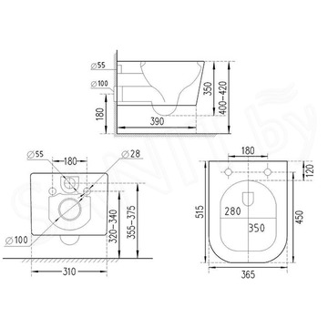 Комплект инсталляции Asten Readle Zentralmodul AR0501 с кнопкой и унитазом Roxen Cube Bidet 530135-01X с функцией биде