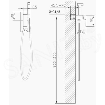 Смеситель встраиваемый Abber Wasserfall AF8625G с гигиеническим душем