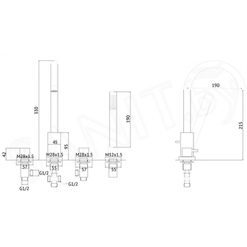 Смеситель на борт ванны Abber Wasser Kreis AF8113G на 4 отверстия