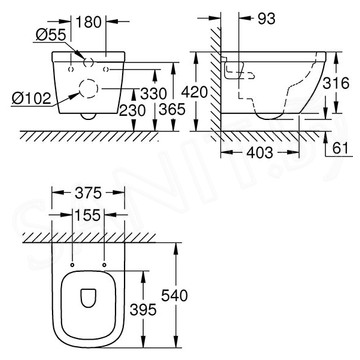 Комплект инсталляции Grohe Rapid SL 38772001 с кнопкой и подвесным унитазом Grohe Euro Ceramic 39538000