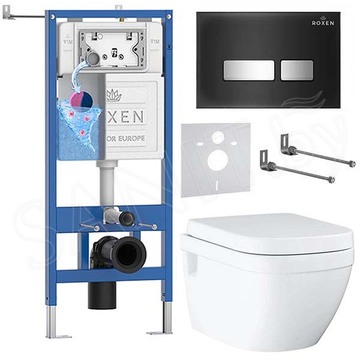 Комплект инсталляции Roxen StounFix Dual Fresh с удлиненными креплениями, аромадозатором, кнопкой Glass 430280 и унитазом Grohe Euro Ceramic 39538000