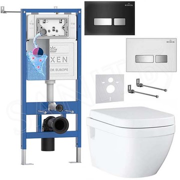Комплект инсталляции Roxen StounFix Dual Fresh с удлиненными креплениями, аромадозатором, кнопкой Glass 430280 и унитазом Grohe Euro Ceramic 39538000