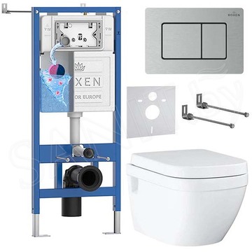 Комплект инсталляции Roxen StounFix Dual Fresh с удлиненными креплениями, аромадозатором, металлической кнопкой и унитазом Grohe Euro Ceramic 39538000