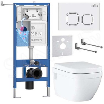 Комплект инсталляции Roxen StounFix Dual Fresh с удлиненными креплениями, аромадозатором, кнопкой Santi 410280 и унитазом Grohe Euro 39538000