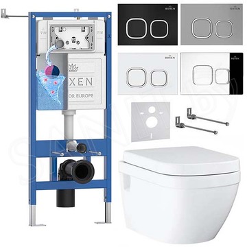 Комплект инсталляции Roxen StounFix Dual Fresh с удлиненными креплениями, аромадозатором, кнопкой Santi 410280 и унитазом Grohe Euro 39538000