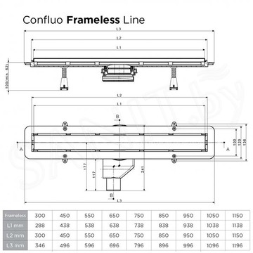 Душевой трап Pestan Confluo Frameless Line Matte Black 2 в 1 двусторонний под плитку