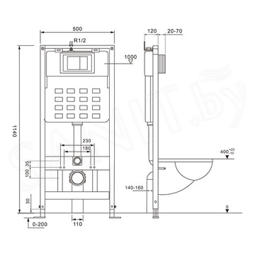 Комплект инсталляции Abber AC0105 с кнопкой AC0120 и унитазом Bequem AC1100