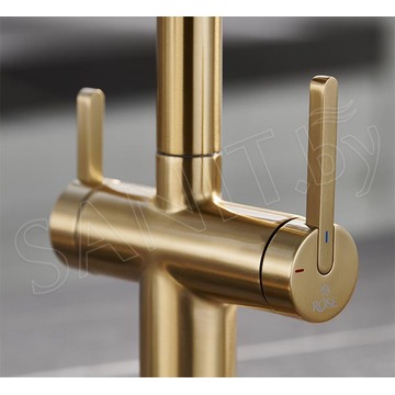 Кухонная мойка Roxen Simple 60 PVD (gold) с коландером, дозатором и смесителем Rose R458G